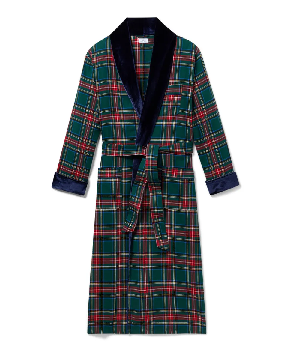 Men’s Brushed Twill Velvet Trim Robe in Kensington Tartan