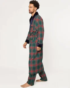 Men’s Brushed Twill Velvet Trim Robe in Kensington Tartan