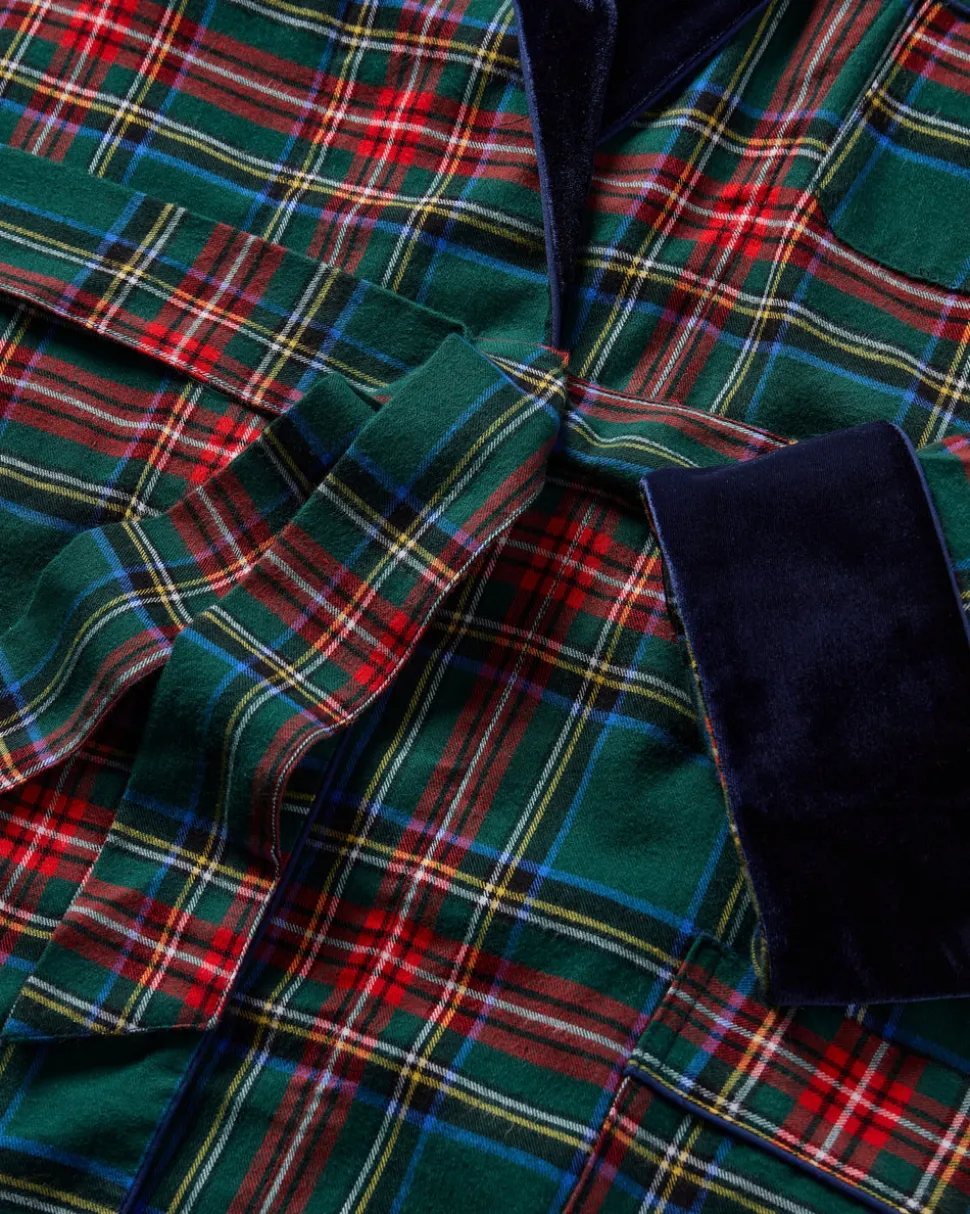 Men’s Brushed Twill Velvet Trim Robe in Kensington Tartan