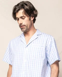 Men’s Light Blue Gingham Short Set