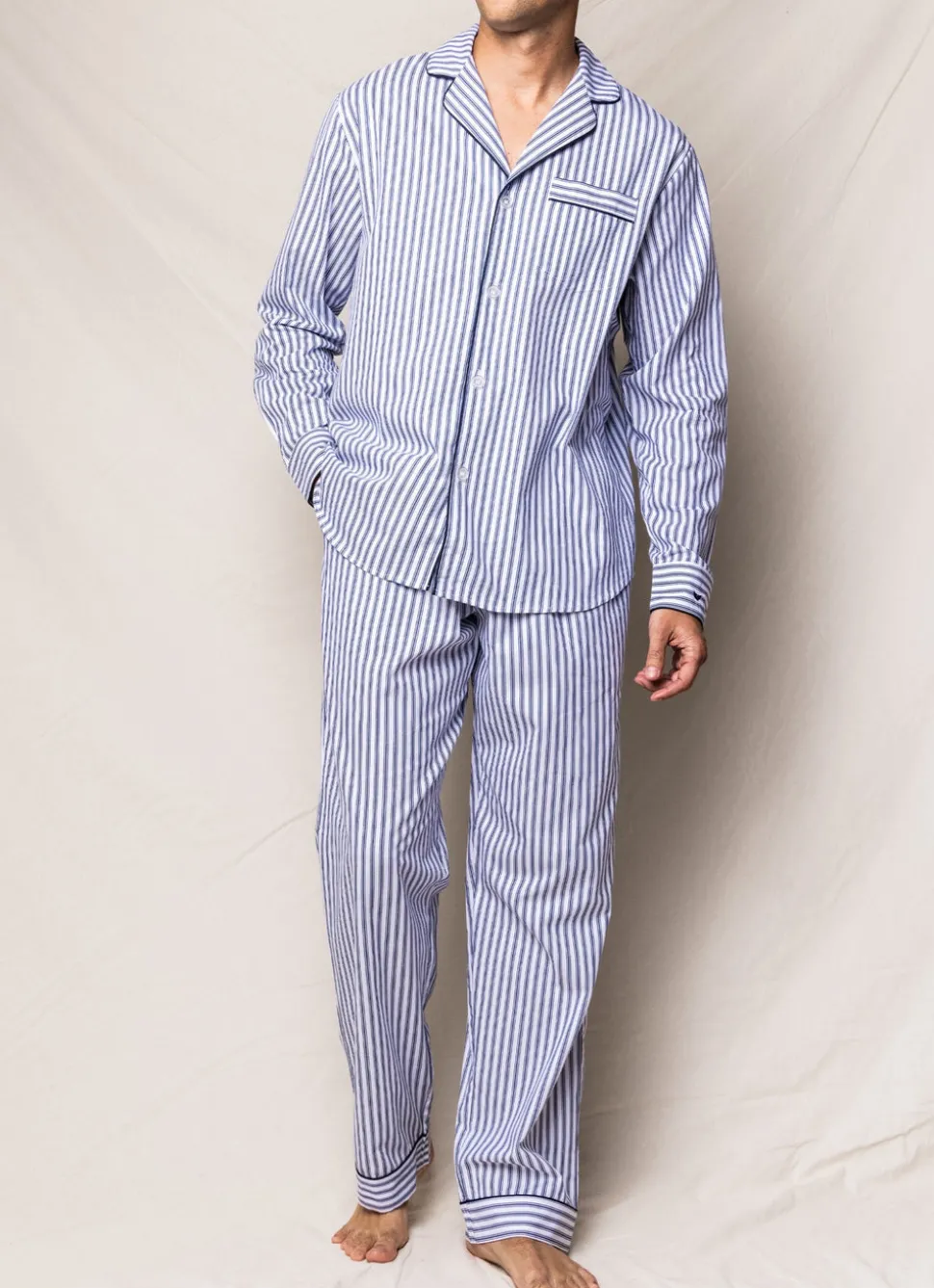 Men’s Navy French Ticking Pajama Set