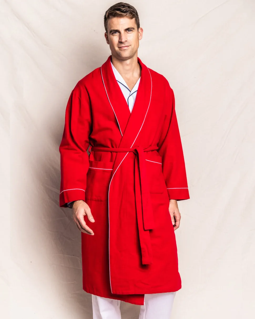 Men’s Red Flannel Robe with White Piping