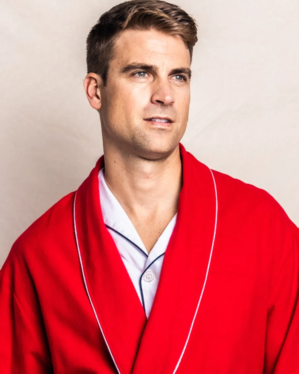 Men’s Red Flannel Robe with White Piping
