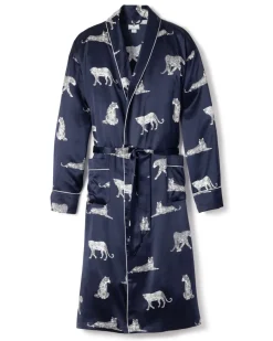 Men’s Silk Long Robe in Panthère de Nuit
