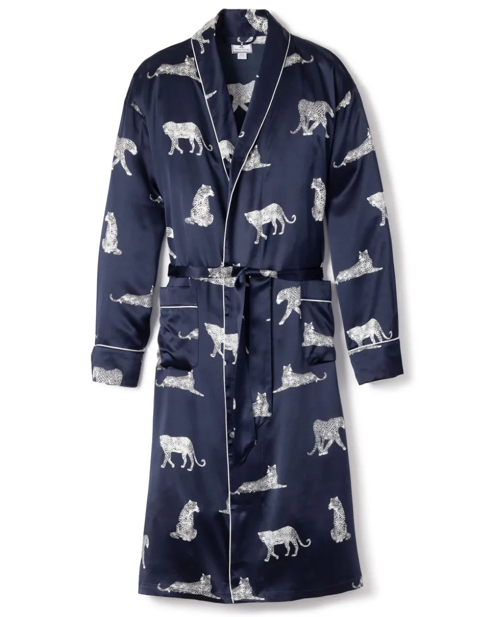 Men’s Silk Long Robe in Panthère de Nuit