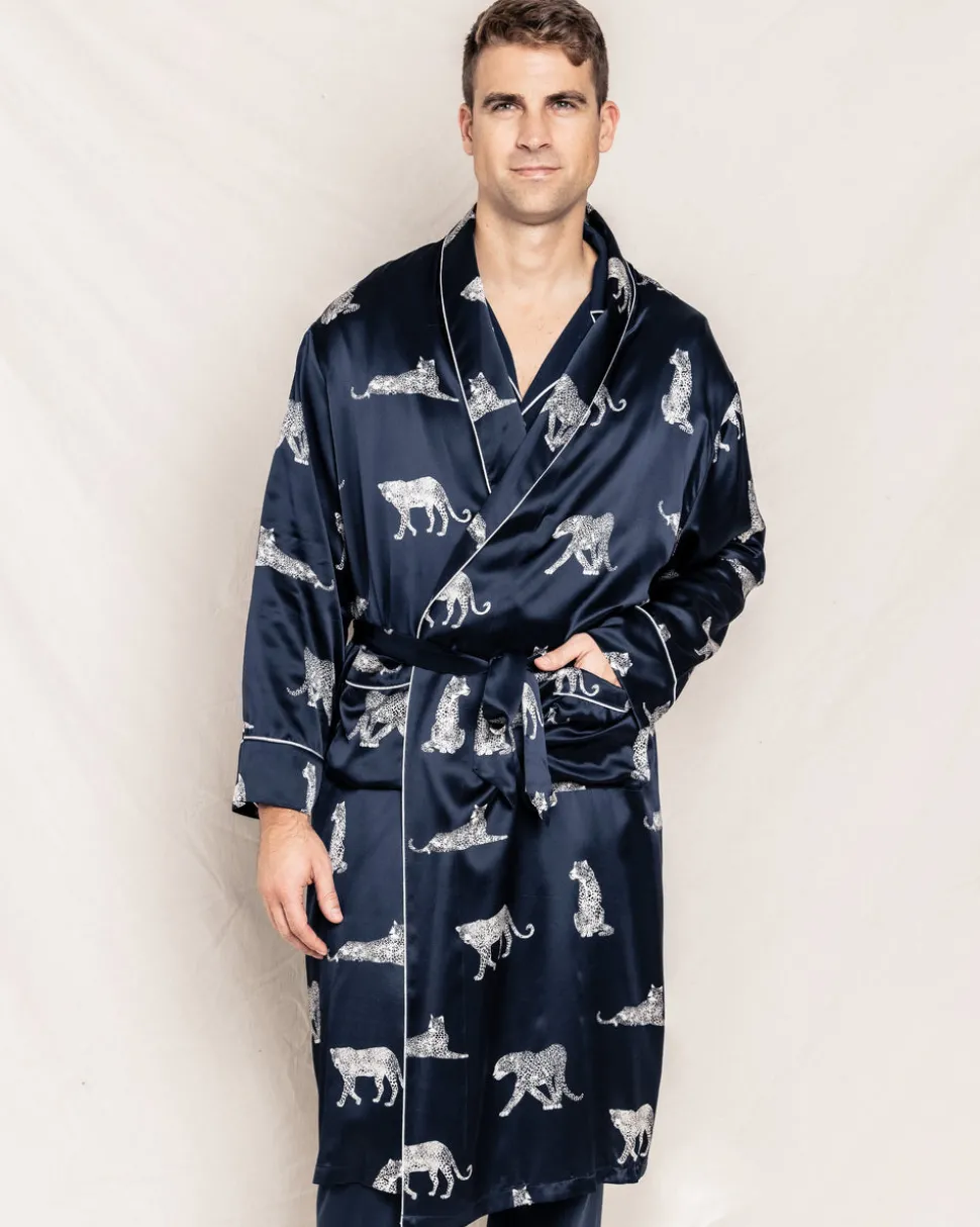 Men’s Silk Long Robe in Panthère de Nuit