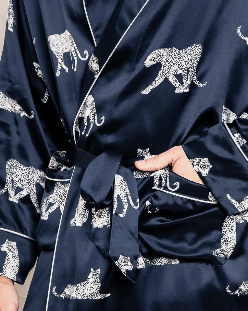 Men’s Silk Long Robe in Panthère de Nuit