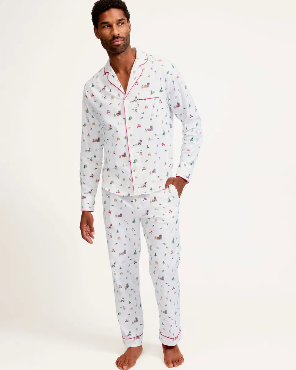 Men's Twill Pajama Set in Holiday Town
