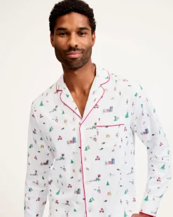 Men's Twill Pajama Set in Holiday Town