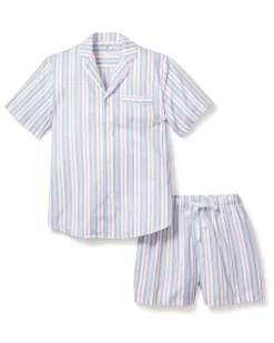 Men’s Twill Pajama Short Set in Vintage French Stripes