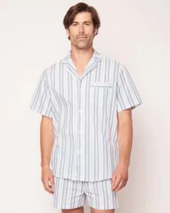 Men’s Twill Pajama Short Set in Vintage French Stripes