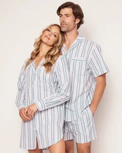 Men’s Twill Pajama Short Set in Vintage French Stripes