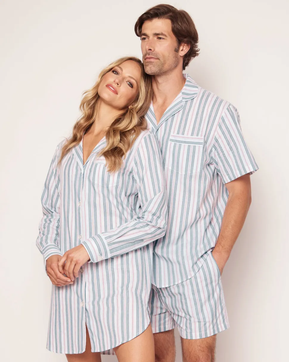 Men’s Twill Pajama Short Set in Vintage French Stripes