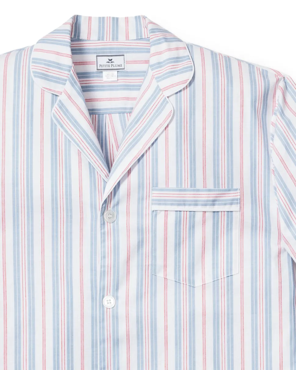 Men’s Twill Pajama Short Set in Vintage French Stripes