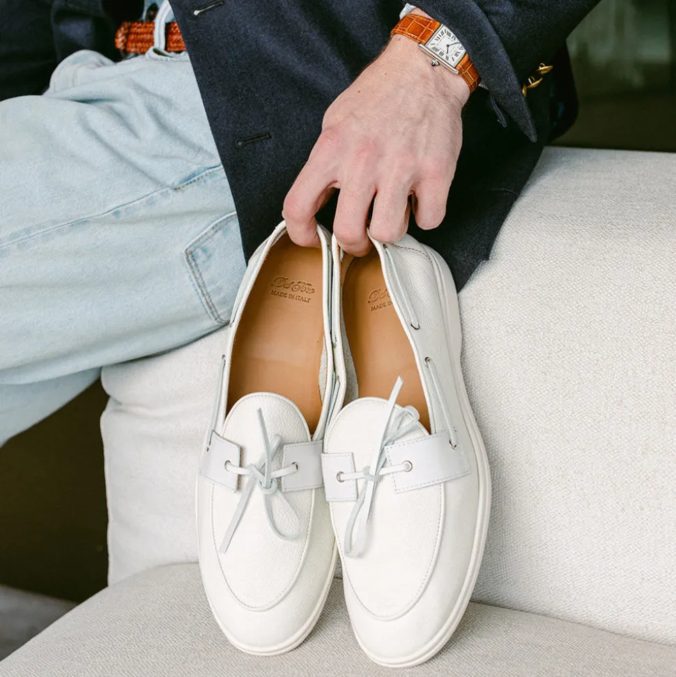 Men's Vintage White Pebbled Leather Barca Yacht Loafer