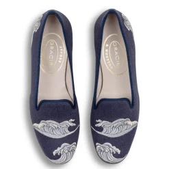 Men's Waves Indigo Linen Slipper