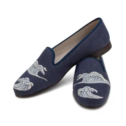 Men's Waves Indigo Linen Slipper