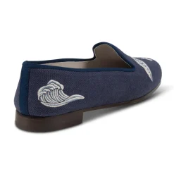Men's Waves Indigo Linen Slipper