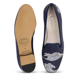 Men's Waves Indigo Linen Slipper