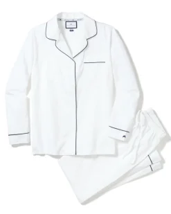 Men’s White Pajama Set with Navy Piping
