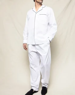 Men’s White Pajama Set with Navy Piping