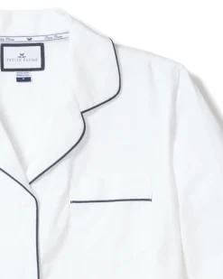 Men’s White Pajama Set with Navy Piping