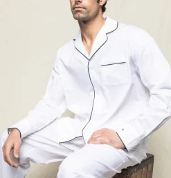 Men’s White Pajama Set with Navy Piping