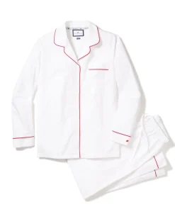 Men’s White Pajama Set with Red Piping