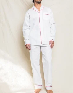Men’s White Pajama Set with Red Piping
