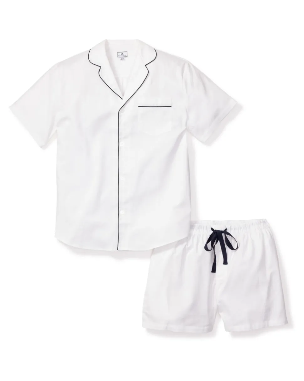 Men’s White Short Set with Navy Piping