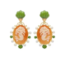 Mermaid Cameos Earrings in Jade
