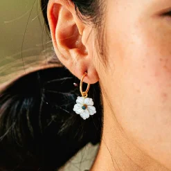 Mermaid Garden Hoop Earrings with Flower Charm