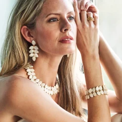 Mermaid Garden Vine Drop Earrings in Mother of Pearl