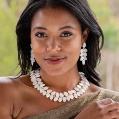 Mermaid Garden Vine Drop Earrings in Mother of Pearl