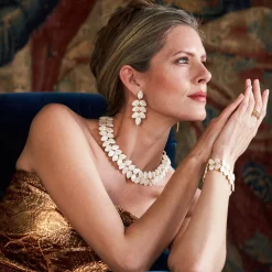 Mermaid Garden Vine Drop Earrings in Mother of Pearl