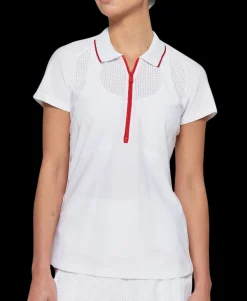 Mesh Zip Performance Polo in White