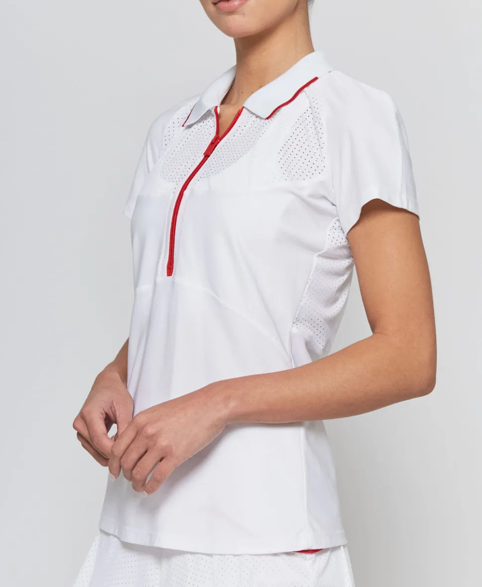 Mesh Zip Performance Polo in White