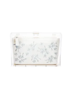 Mia Acrylic Clutch with Ivory Pouch in Blue Flowers
