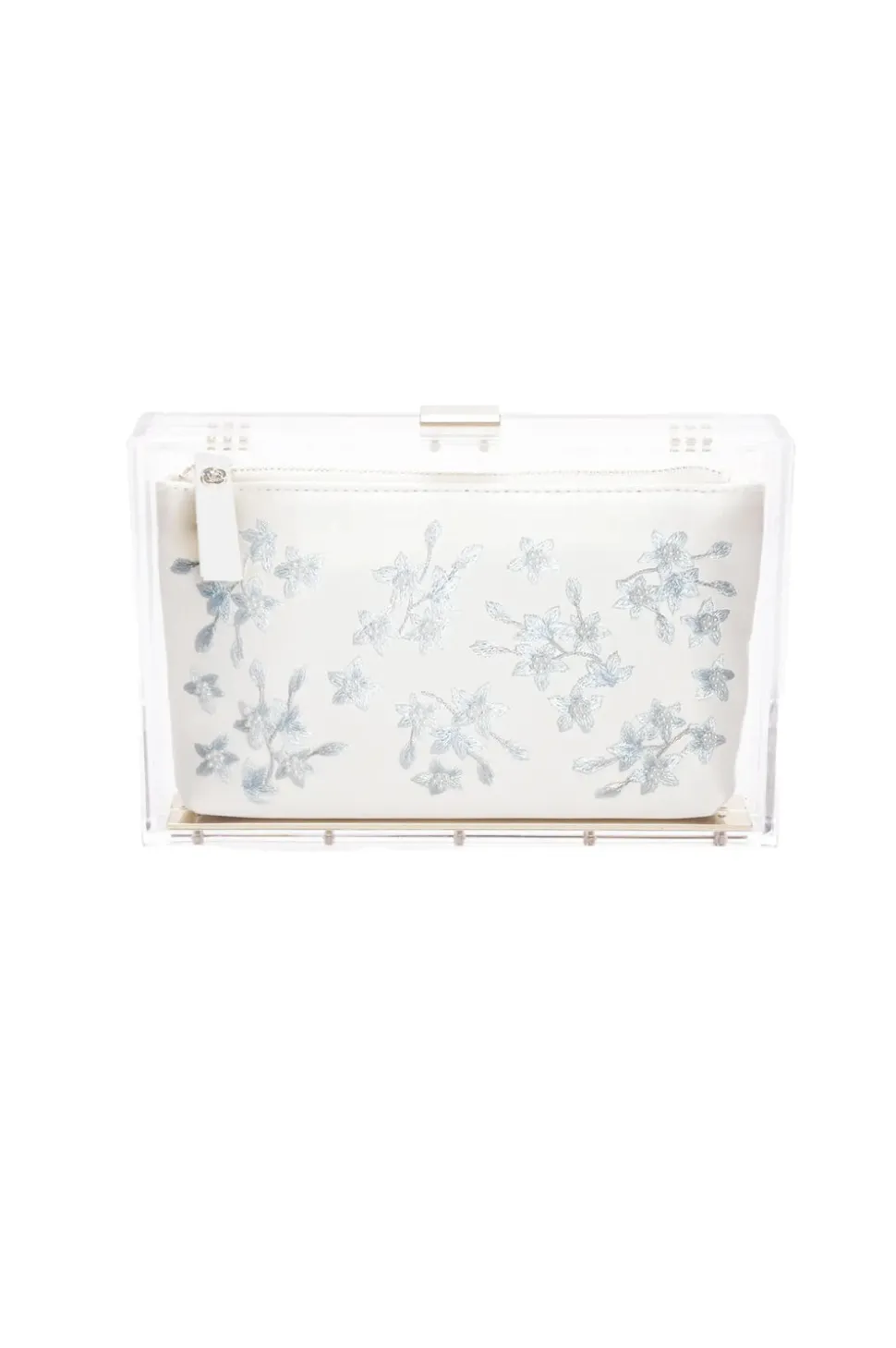 Mia Acrylic Clutch with Ivory Pouch in Blue Flowers