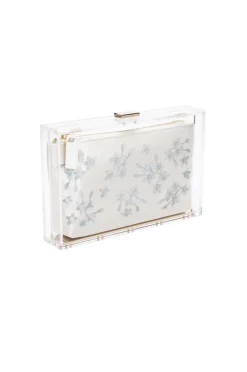 Mia Acrylic Clutch with Ivory Pouch in Blue Flowers