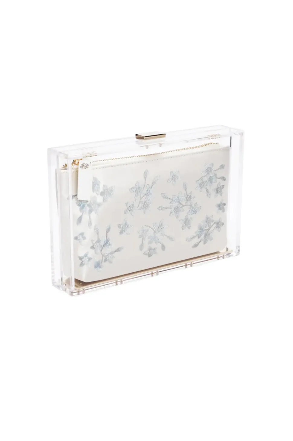 Mia Acrylic Clutch with Ivory Pouch in Blue Flowers
