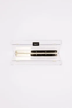 Mia Acrylic Clutch with Ivory Laser Cut Rose