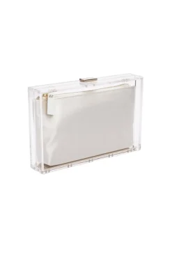 Mia Acrylic Clutch with Ivory Satin Zipper Pouch