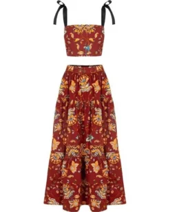 Mia Top And Skirt Set Burgundy