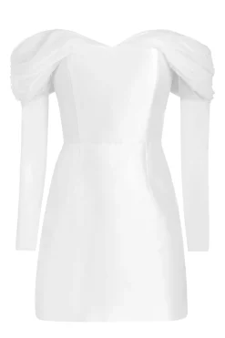 Mia White Silk Mini Dress With Neckline Drape