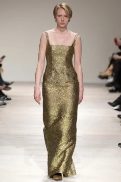 Micheline Dress in Gold Metallic Seersucker
