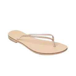 Milos Vegetable Tanned Leather Sandal in Rose Gold Crystal