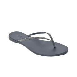 Milos Vegetable Tanned Leather Sandal in Black Crystal