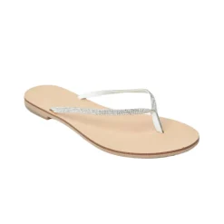 Milos Vegetable Tanned Leather Sandal in Silver Crystal