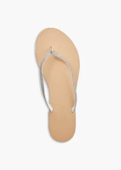 Milos Vegetable Tanned Leather Sandal in Silver Crystal